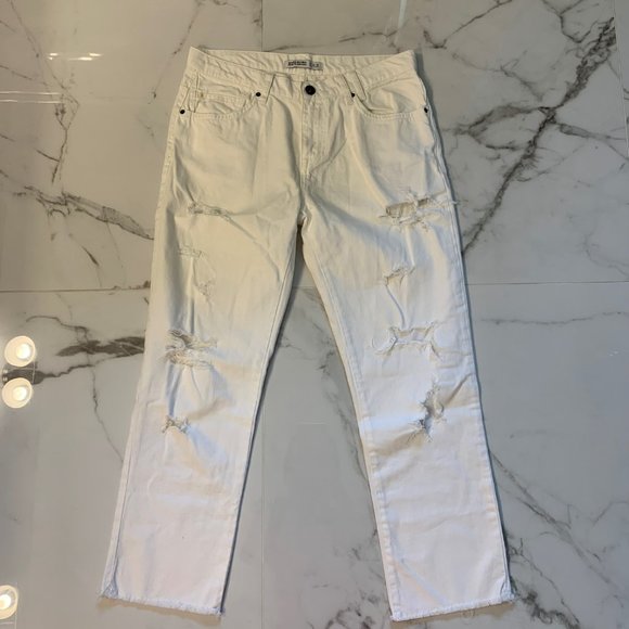 ZARA - WHITE STRAIGHT LEG JEAN (DISTRESSED) - Size US 4 - Picture 3 of 5